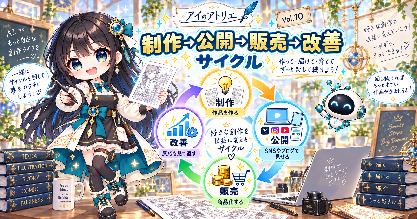 AI漫画副業で制作・公開・販売・改善を繰り返す収益化サイクル