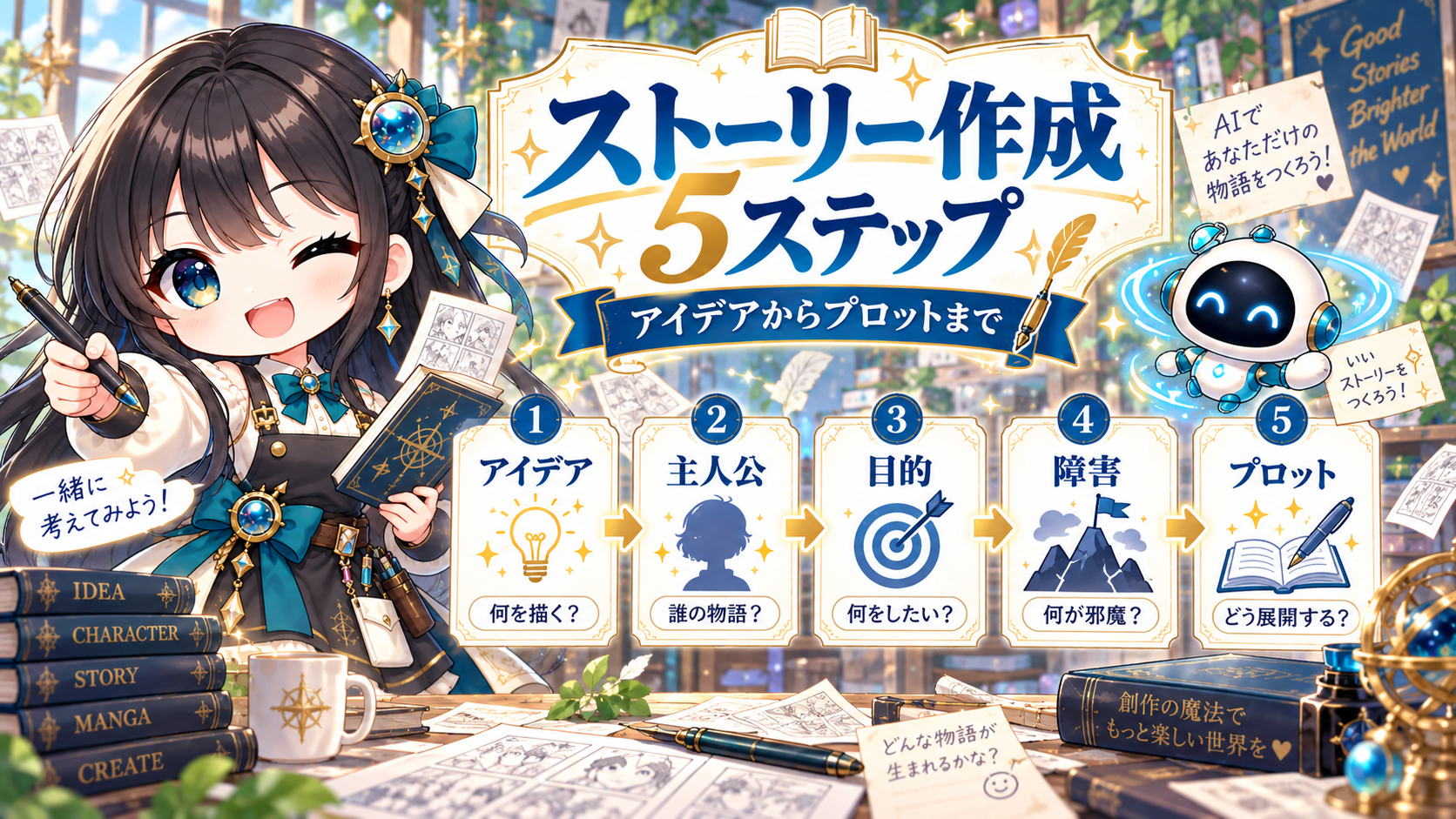 漫画のアイデアから主人公・目的・障害・構成・プロットを作る5ステップ