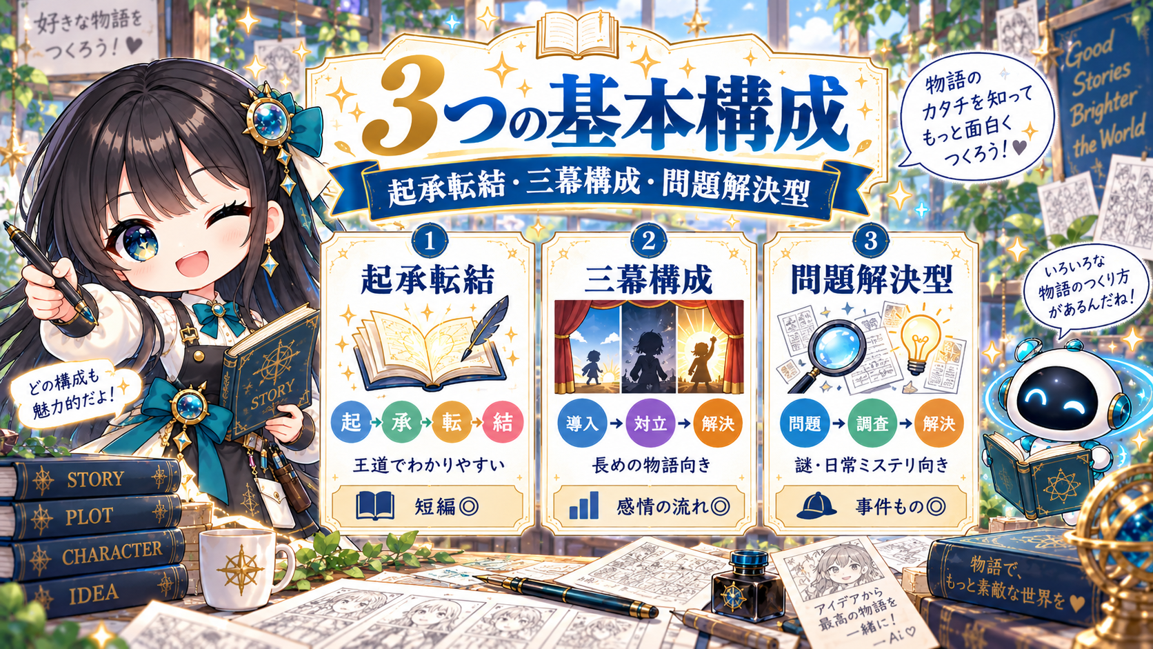 AI漫画で使える起承転結・三幕構成・問題解決型のストーリー構成比較